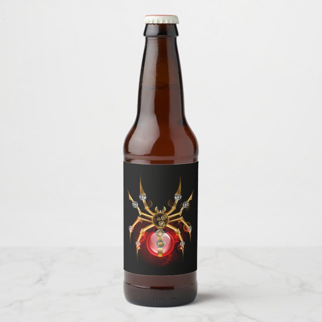 Steampunkspinne auf schwarz bierflaschenetikett (Vorderseite)