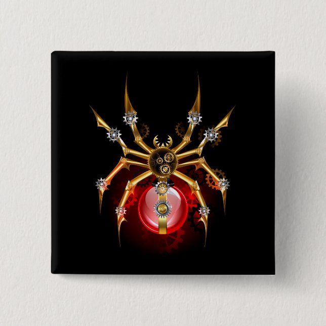 Steampunkspinne auf schwarz button (Vorderseite)
