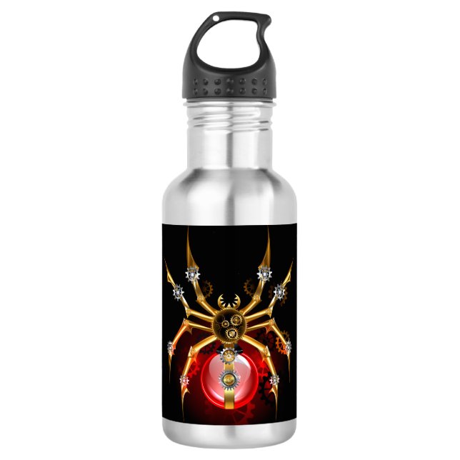 Steampunkspinne auf schwarz edelstahlflasche (Vorderseite)