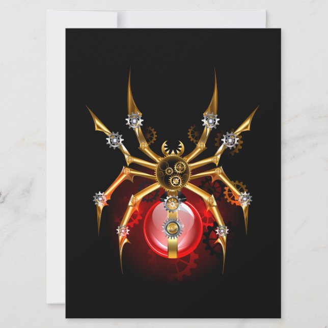 Steampunkspinne auf schwarz feiertagskarte (Vorderseite)