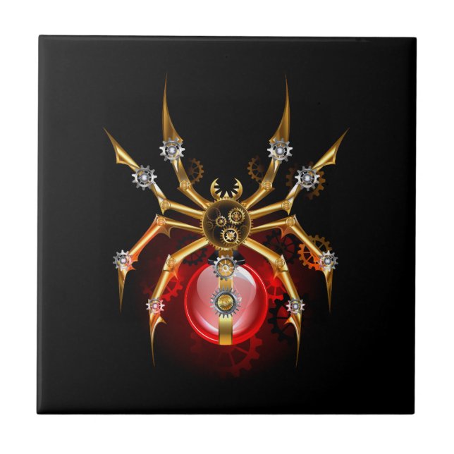 Steampunkspinne auf schwarz fliese (Vorderseite)