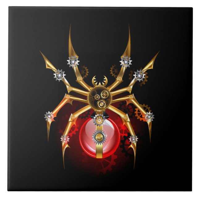 Steampunkspinne auf schwarz fliese (Vorderseite)
