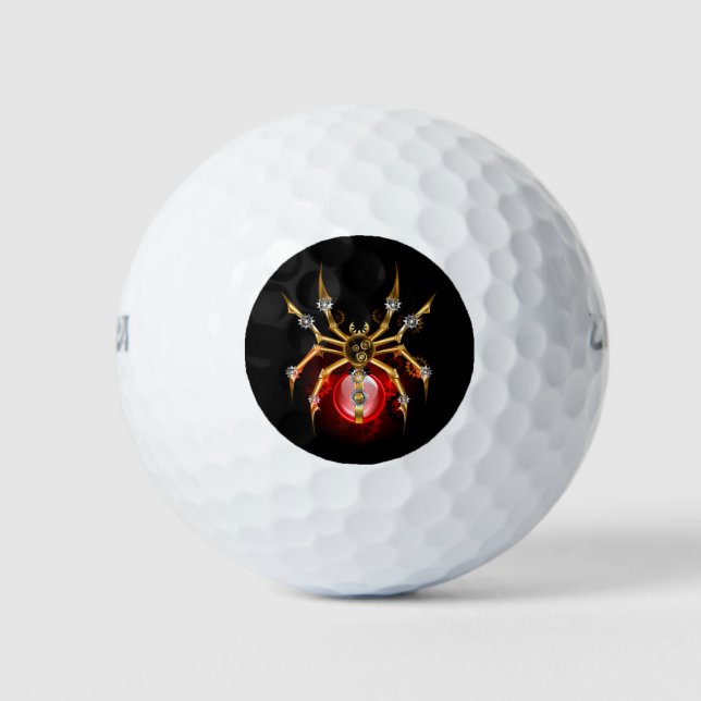 Steampunkspinne auf schwarz golfball (Vorderseite)