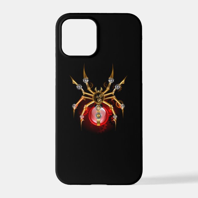 Steampunkspinne auf schwarz iPhone 12 pro hülle (Rückseite)