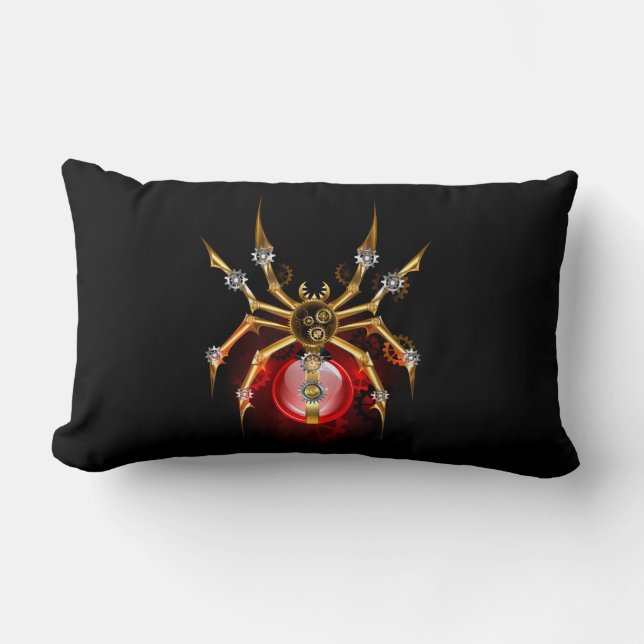 Steampunkspinne auf schwarz lendenkissen (Vorderseite)