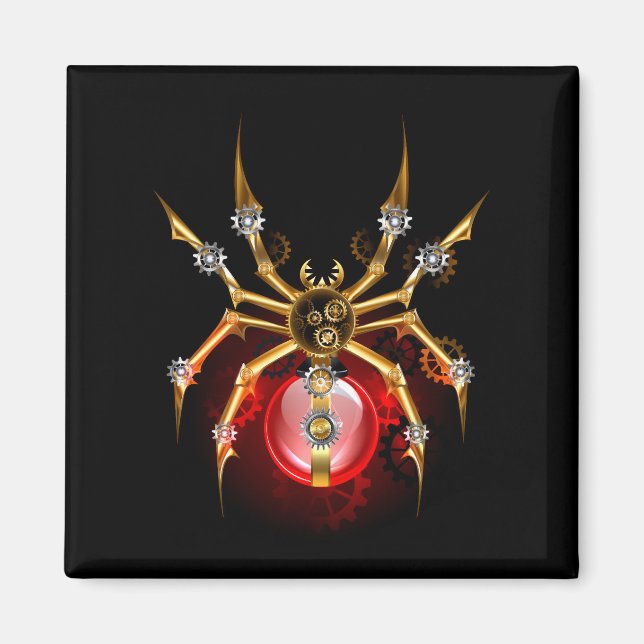 Steampunkspinne auf schwarz magnet (Vorne)