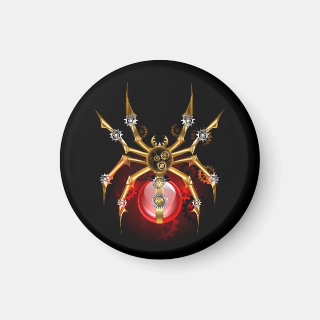 Steampunkspinne auf schwarz magnet (Vorne)