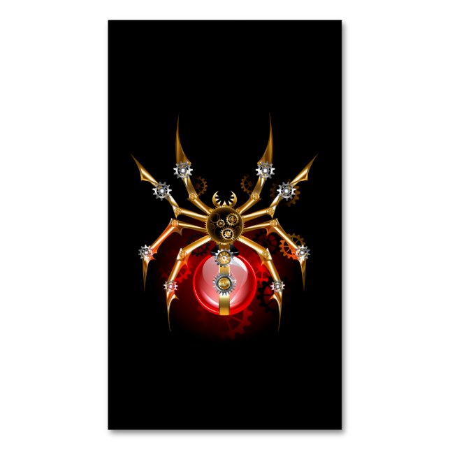 Steampunkspinne auf schwarz magnetische visitenkarte (Vorderseite Vertikal)