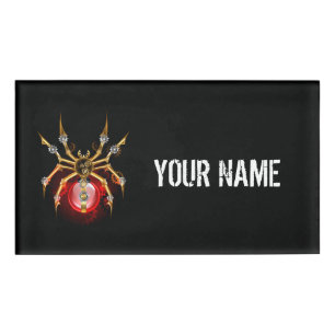 Steampunkspinne auf schwarz namenschild
