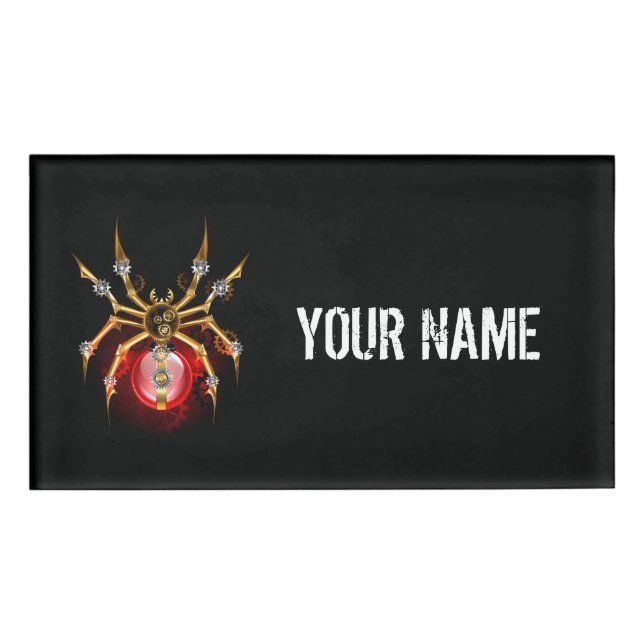 Steampunkspinne auf schwarz namenschild (Vorderseite)