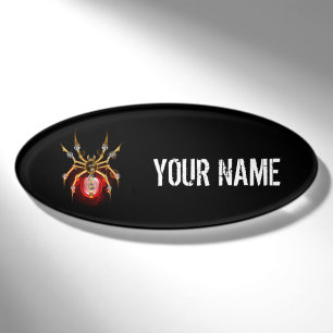 Steampunkspinne auf schwarz namenschild