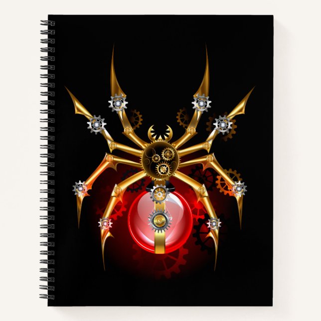 Steampunkspinne auf schwarz notizbuch (Vorderseite)