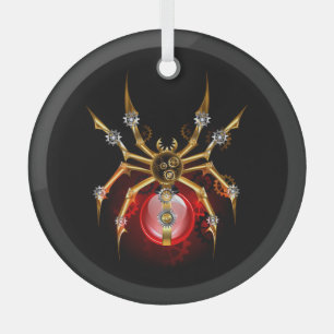 Steampunkspinne auf schwarz ornament aus glas