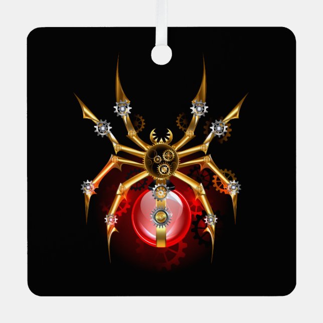 Steampunkspinne auf schwarz ornament aus metall (Vorderseite)