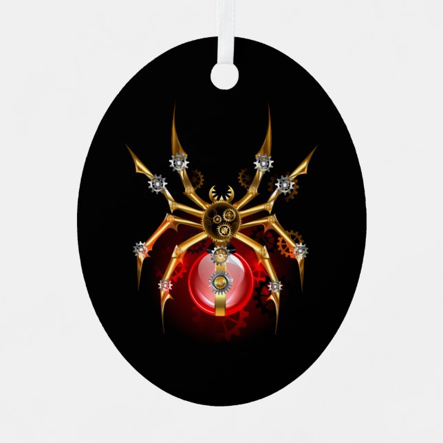 Steampunkspinne auf schwarz ornament aus metall (Vorderseite)