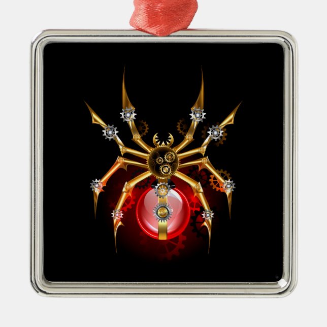 Steampunkspinne auf schwarz ornament aus metall (Vorne)