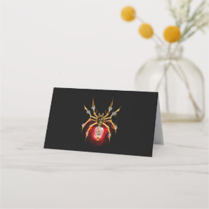 Steampunkspinne auf schwarz platzkarte