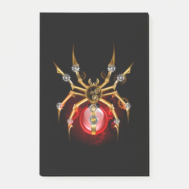 Steampunkspinne auf schwarz post-it klebezettel (Vorderseite)