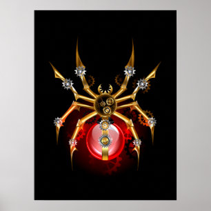 Steampunkspinne auf schwarz poster