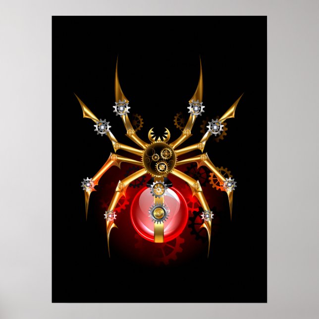 Steampunkspinne auf schwarz poster (Vorne)