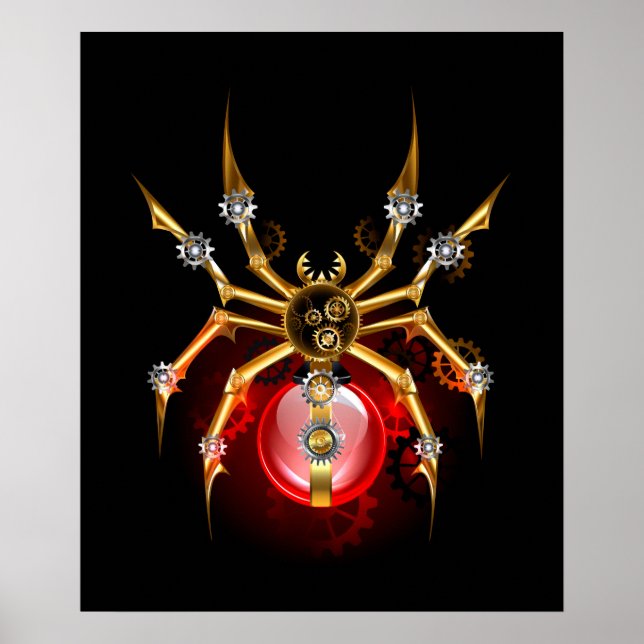 Steampunkspinne auf schwarz poster (Vorne)