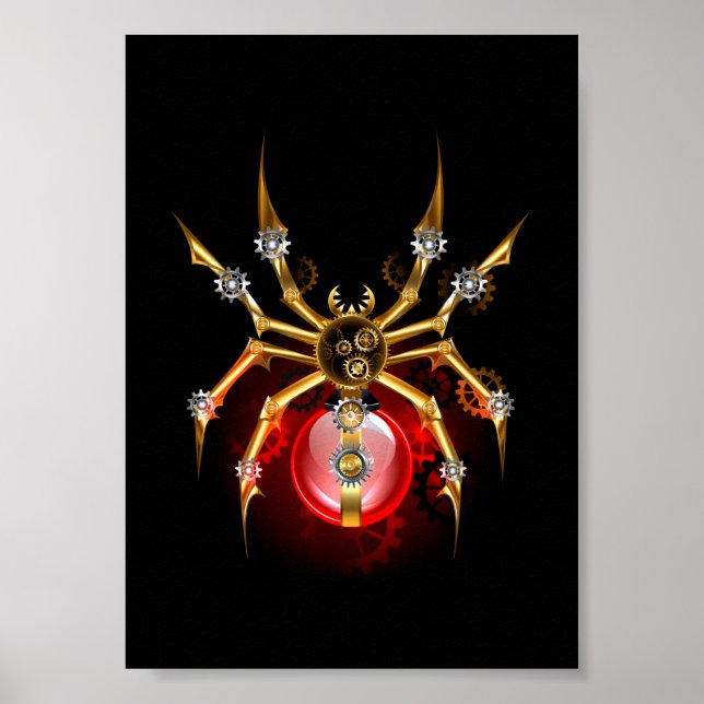 Steampunkspinne auf schwarz poster (Vorne)