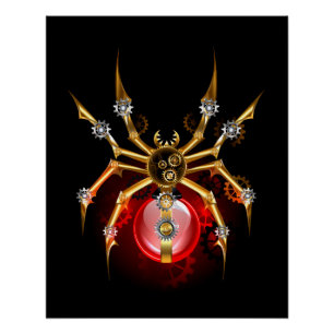 Steampunkspinne auf schwarz poster