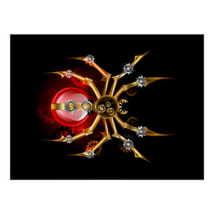 Steampunkspinne auf schwarz poster