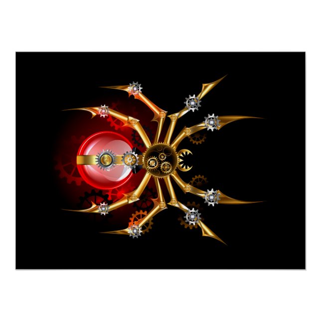 Steampunkspinne auf schwarz poster (Vorderseite)