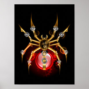 Steampunkspinne auf schwarz poster