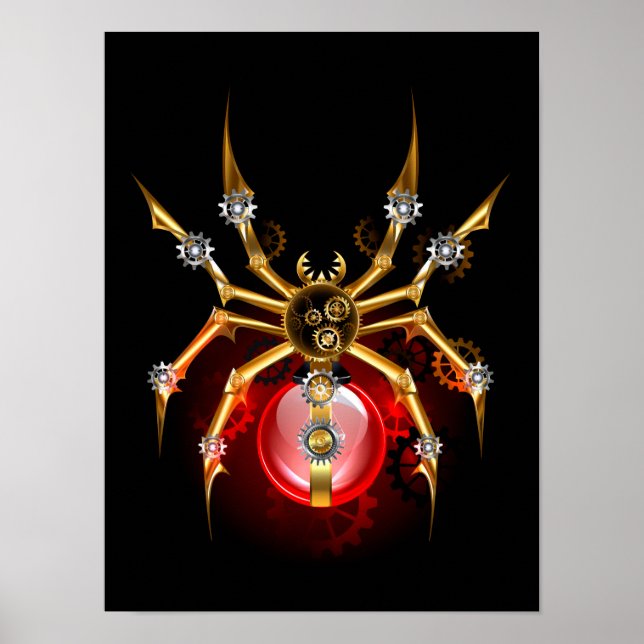 Steampunkspinne auf schwarz poster (Vorne)
