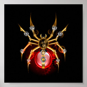 Steampunkspinne auf schwarz poster