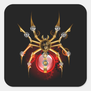 Steampunkspinne auf schwarz quadratischer aufkleber