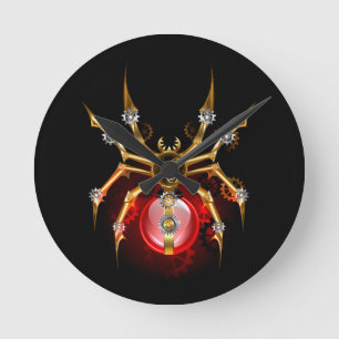 Steampunkspinne auf schwarz runde wanduhr