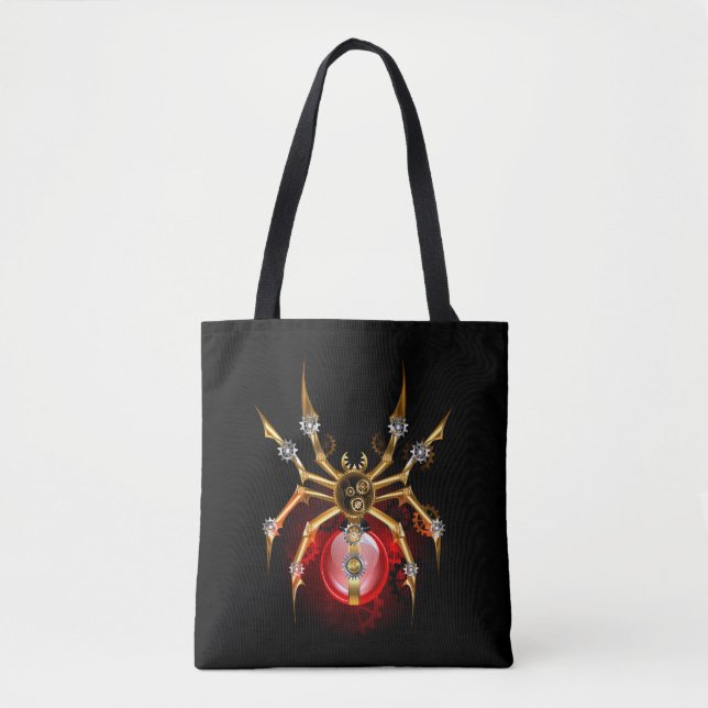 Steampunkspinne auf schwarz tasche (Vorderseite)
