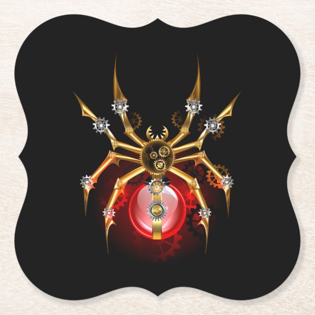 Steampunkspinne auf schwarz untersetzer (Vorderseite)