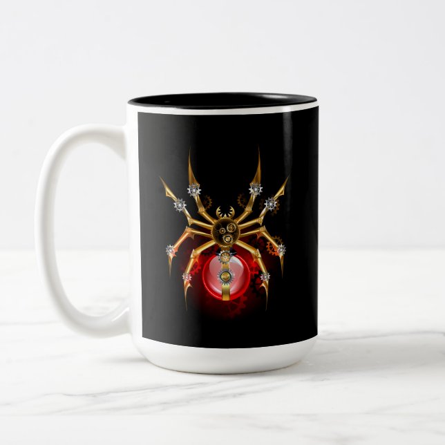 Steampunkspinne auf schwarz zweifarbige tasse (Links)