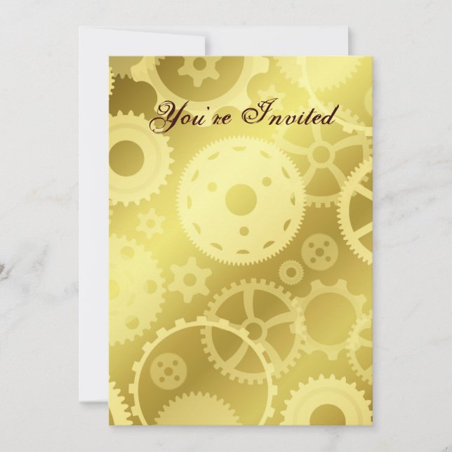 Steampunktanlage in Gold extravaganter Geburtstag Einladung (Vorderseite)