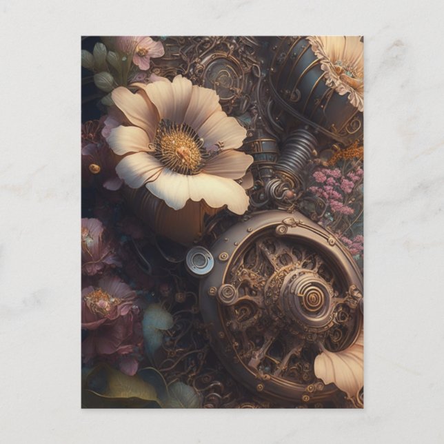 Steampunktür mit weißen Blume Postkarte (Vorderseite)