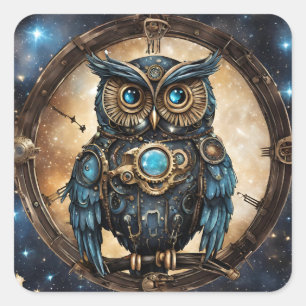 Steampunkugel gegen den galaktischen Himmel Quadratischer Aufkleber