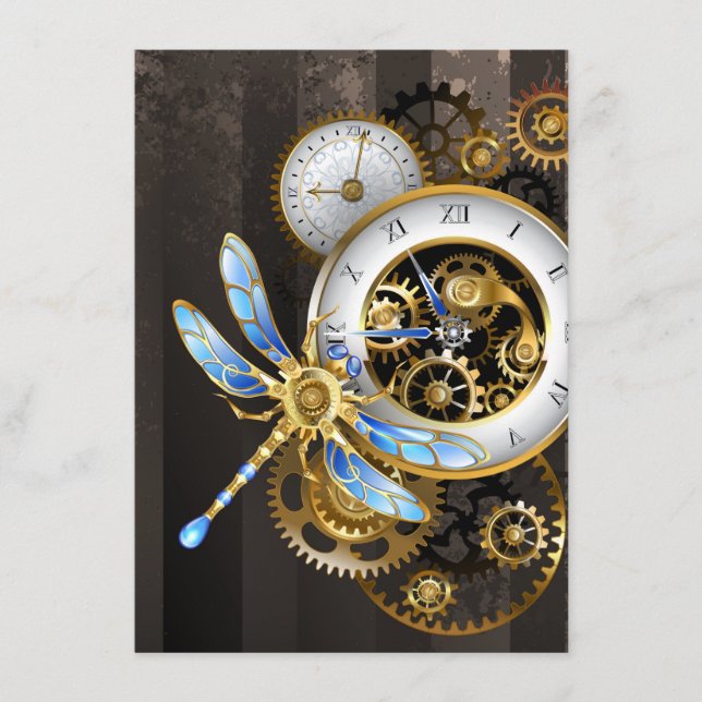 Steampunkuhr mit mechanischem Drachenfliegen Begleitkarte (Vorderseite)