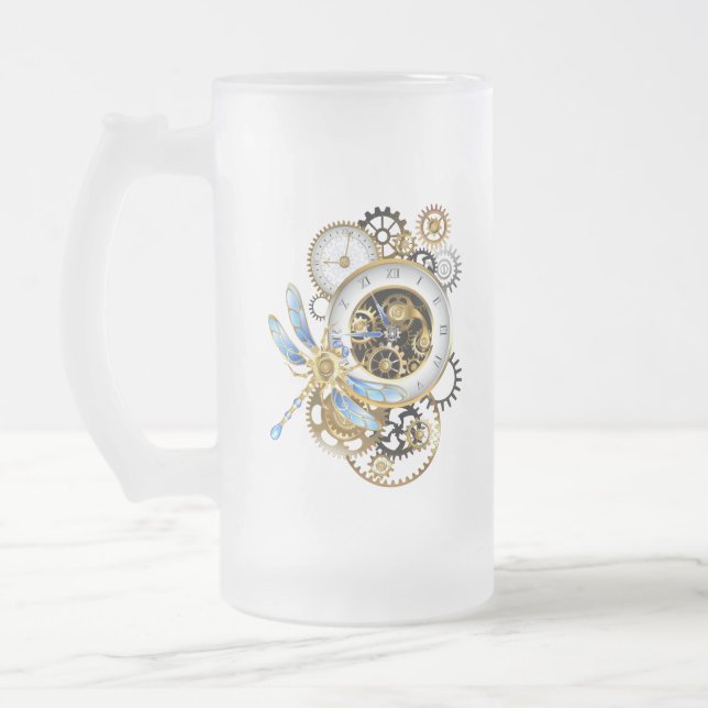 Steampunkuhr mit mechanischem Drachenfliegen Mattglas Bierglas (Links)