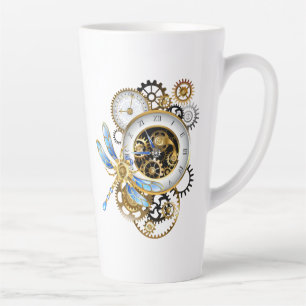 Steampunkuhr mit mechanischem Drachenfliegen Milchtasse