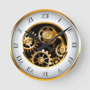 Steampunkuhr mit mechanischem Drachenfliegen Runde Wanduhr