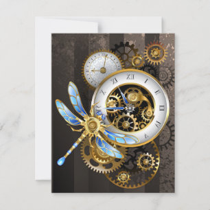 Steampunkuhr mit mechanischem Drachenfliegen Save The Date