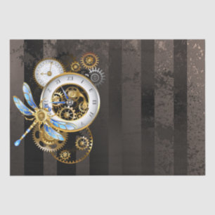 Steampunkuhr mit mechanischem Drachenfliegen Seidenpapier