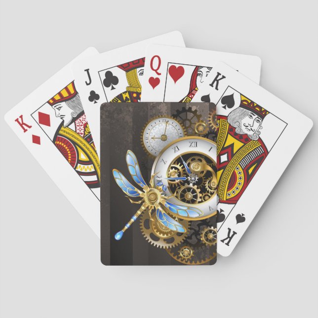 Steampunkuhr mit mechanischem Drachenfliegen Spielkarten (Rückseite)
