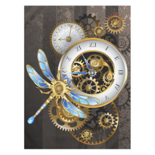 Steampunkuhr mit mechanischem Drachenfliegen Tischdecke