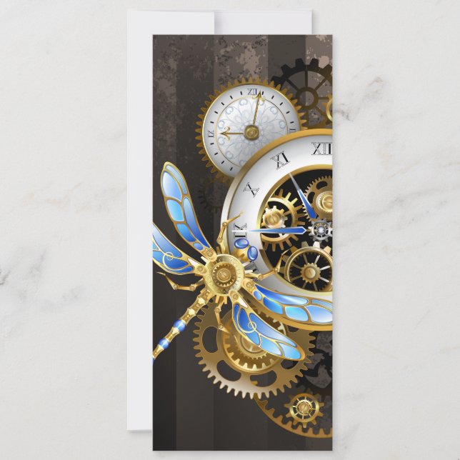 Steampunkuhr mit mechanischer Libelle Ankündigung (Vorderseite)