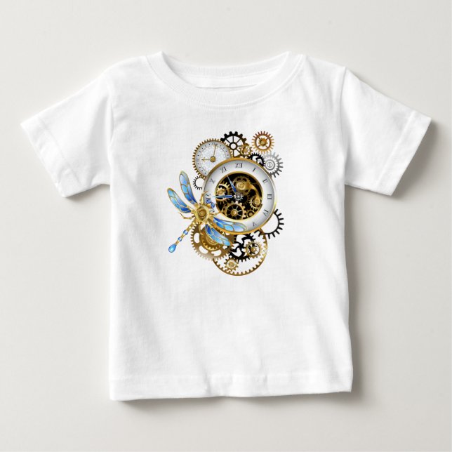 Steampunkuhr mit mechanischer Libelle Baby T-shirt (Vorderseite)